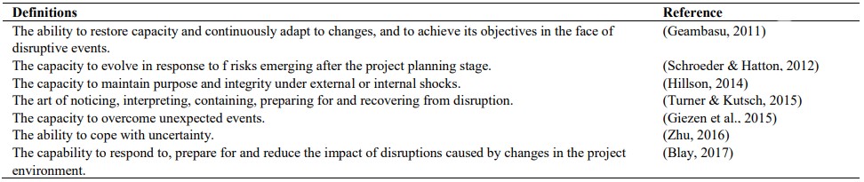 Figure 1: Project Resilience Definitions