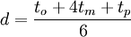  \begin{align}
  d & {} = \frac{t_o + 4t_m + t_p}{6} \\
\end{align}
