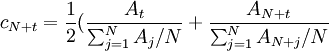 c_{N+t}=\frac{1}{2}(\frac{A_{t}}{\sum_{j=1}^{N}A_{j}/N}+\frac{A_{N+t}}{\sum_{j=1}^{N}A_{N+j}/N}