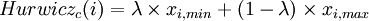 Hurwicz_c(i) = \lambda \times x_{i,min} + (1 - \lambda) \times x_{i,max}