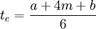 
\begin{align}
t_{e}=\frac{a+4m+b}{6}
\end{align}
