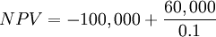 N P V=-100,000+\frac{60,000}{0.1}