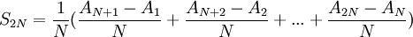 S_{2N}=\frac{1}{N}(\frac{A_{N+1}-A_{1}}{N}+\frac{A_{N+2}-A_{2}}{N}+...+\frac{A_{2N}-A_{N}}{N})