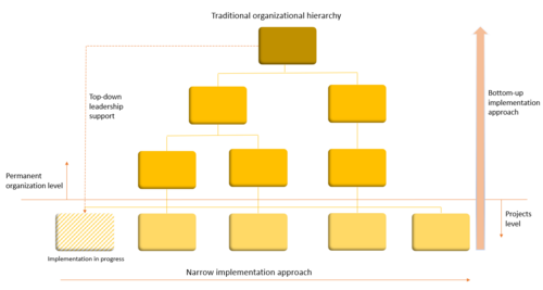 Figure 3: Narrow bottom-up implementation approach as described by Arbulu and Zabelle